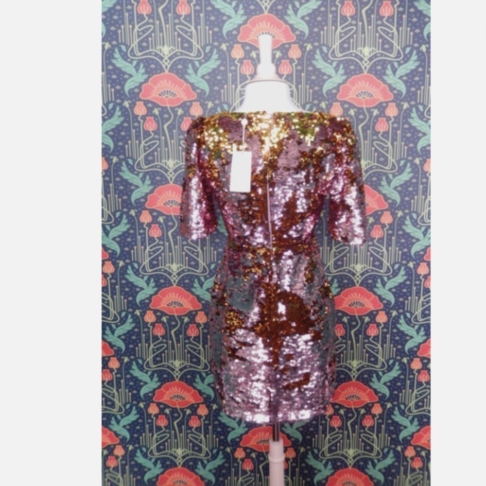 For Love & Lemons Sparklers Pink Gold Sequin Mini Party Dress XS/S Nwt - Picture 9 of 9